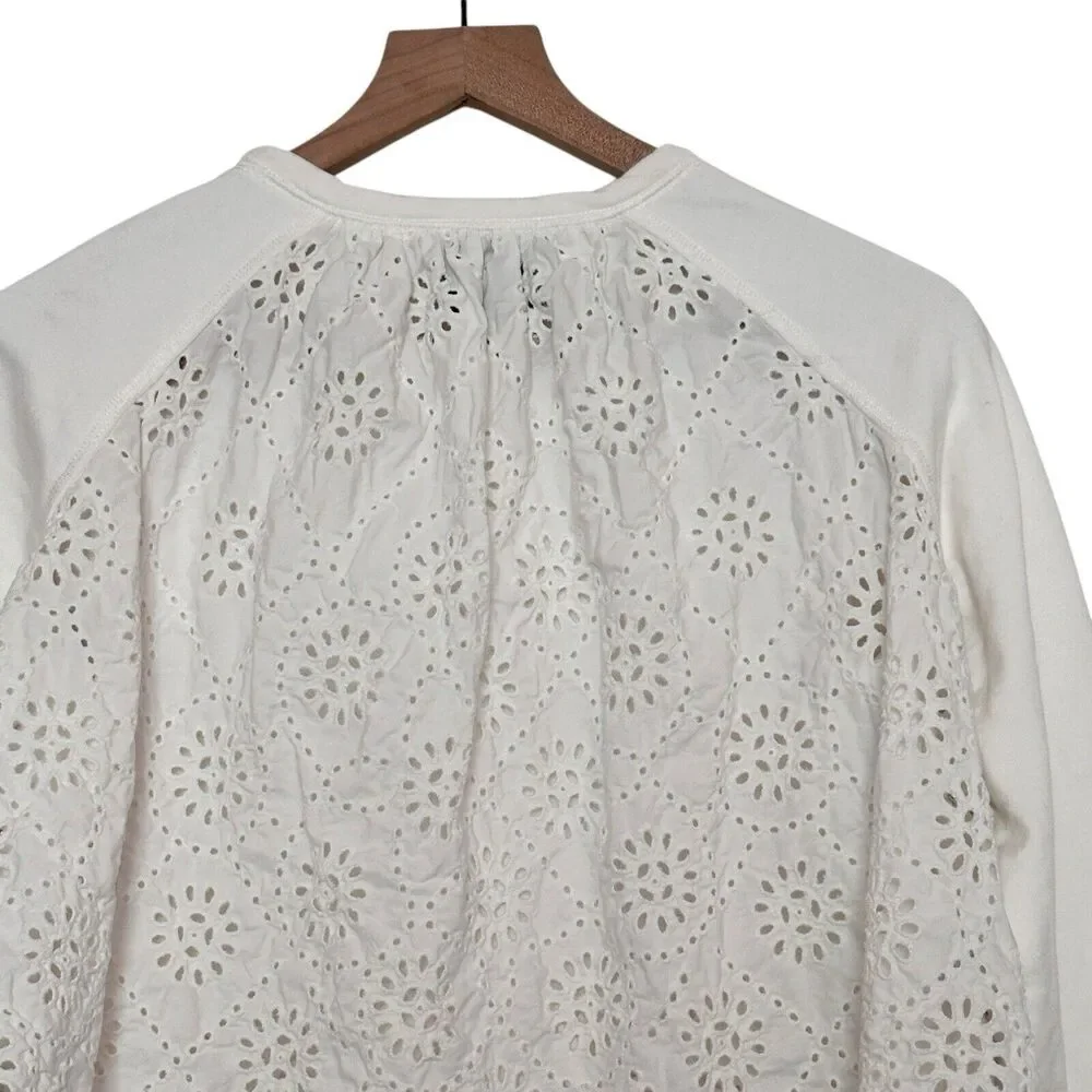 Sea New York XS Women's Crew Neck Eyelet Back Sweatshirt White Cotton